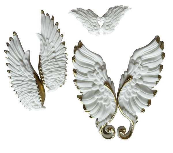 Set of 3 edible decorations from sugar paste, angel wings