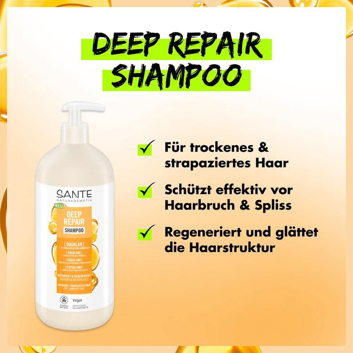 SANTE Naturkosmetik, șampon vegan de îngrijire pentru păr neted și strălucitor, 950 ml