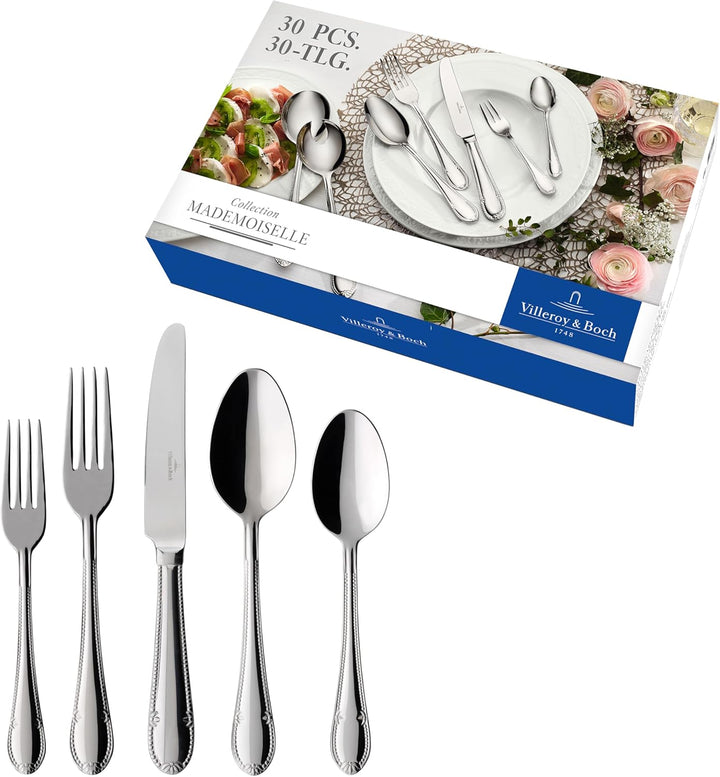 Villeroy & Boch – Mademoiselle Tafelbesteck, Besteckset 68 Teilig, Spülmaschinenfest, Rostfrei, Besteck 12 Personen, Besteckset 12 Personen, Essbesteck Set, Messer, Gabel, Löffel, Edelstahl