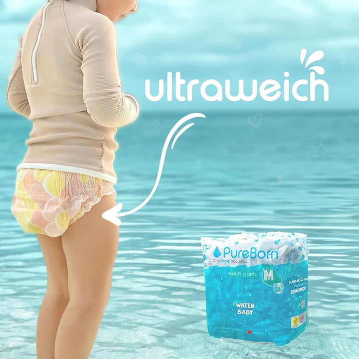 Pureborn Schwimmwindeln, Baby Swim Pants Größe L (9-14 Kg), 18 Stück, Für Strand Und Pool, Ultraweich, Elastisch, Auslaufsicher, Dermatologisch Getestet, Sommerdrucke