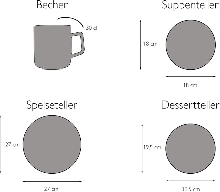 Creatable, 21016, Serie Modern Scandic Blue-Grey, 16-Teiliges Geschirrset, Kombiservice Aus Steinzeug, Spülmaschinen- Und Mikrowellengeeignet, Qualitätsproduktion