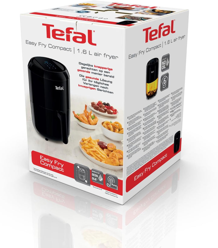 Tefal EY3018 Easy Fry Compact Heißluftfritteuse|1,6L|6 Kochprogramme|Digitales Display|Timer|Gesund Ohne Fett/Öl|Knusprige Pommes|Hot Air Fryer Für 1-2 Personen|1400W|25X25X35Cm,Schwarz