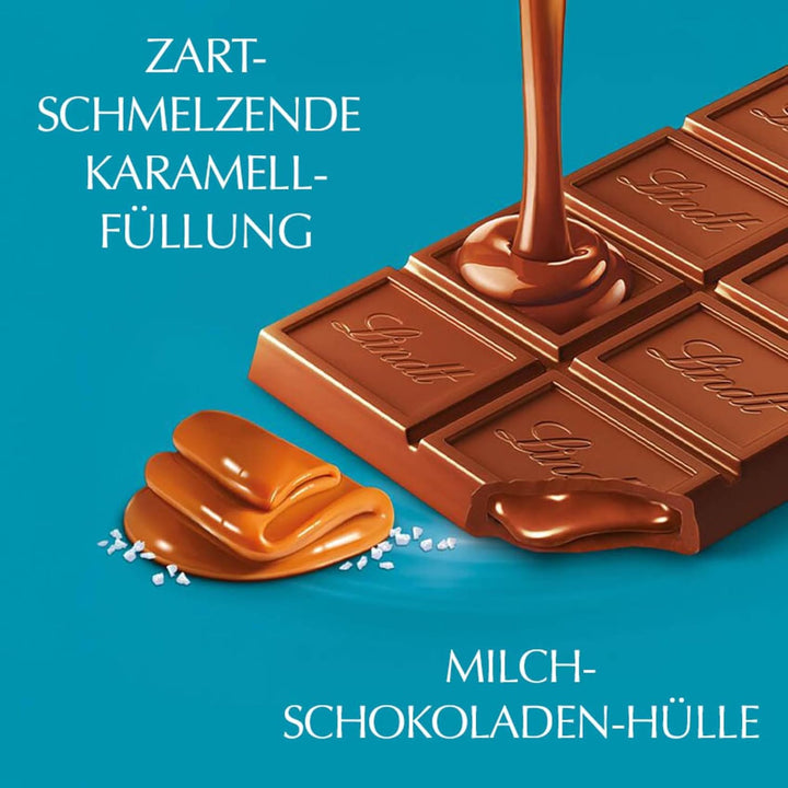 Lindt Schokolade LINDOR Caramel & Salz | 100G Tafel | Vollmilch-Schokolade Mit Einem Hauch Fleur De Sel Und Unendlich Zartschmelzender Karamell-Füllung | Schokoladentafel | 75 Jahre