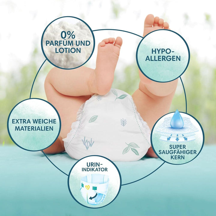 Pampers Baby Windeln Größe 6 (13+Kg) Harmonie, MONATSBOX, Sanfter Hautschutz Und Pflanzenbasierte Inhaltsstoffe, 144 Stück