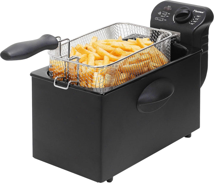 Bestron Öl-Fritteuse Mit Kaltzonentechnologie, Fritteuse Mit 3.5 Liter Volumen, Stufenloser Temperaturregler Bis 190°C, Teilweise Spülmaschinengeeignet, 2000 Watt, Farbe: Schwarz