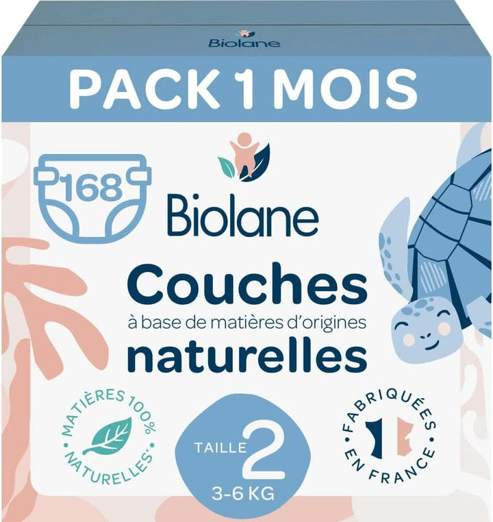 Biolane Windel Größe 1 Ökologisch - Biolane - Größe 1 (2-5 Kg) - Für Empfindliche Haut - Besonders Absorbierend, Keine Undichtigkeiten, 12 Stunden Trocken - Ein-Monats-Packung 168 Windeln