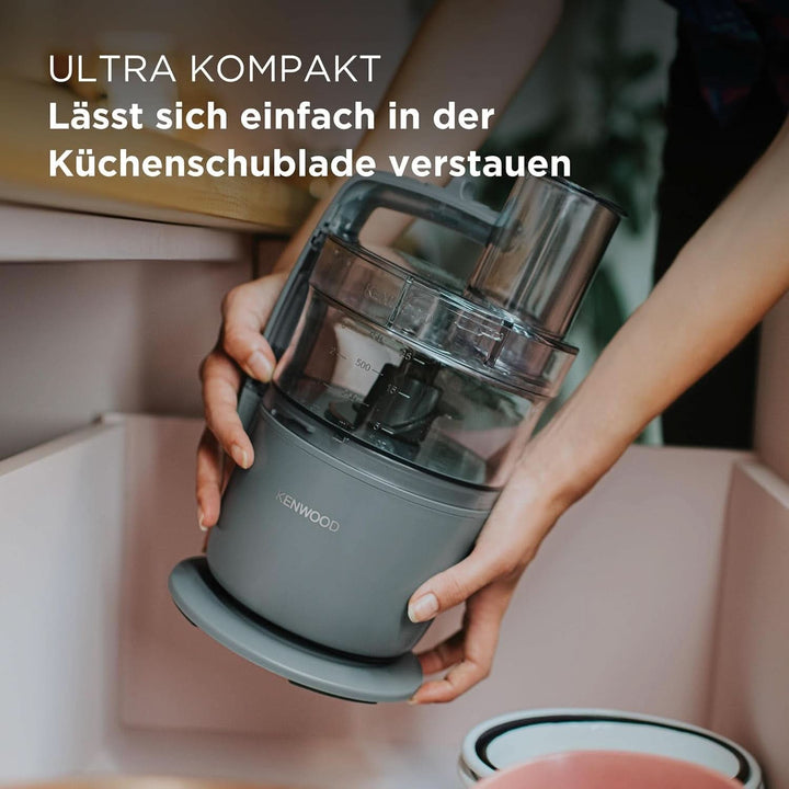 Kenwood Multipro Go FDP22.130GY, Kompakt-Küchenmaschine Nur 30Cm Hoch, Zum Schneiden, Reiben, Pürieren Und Teig Kneten, Express-Serve, 1,3 L Arbeitsbehälter, 650 W, Blau