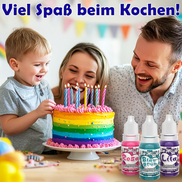 Lebensmittelfarbe Flüssig Set – 10 Farben Flüssiges Lebensmittelfarben– Lebendige Flüssige Lebensmittelfarbe Zum Backen, Für Sahne, Dekorieren, Zuckerguss, Fondant, Macarons – Vegan, 10Ml