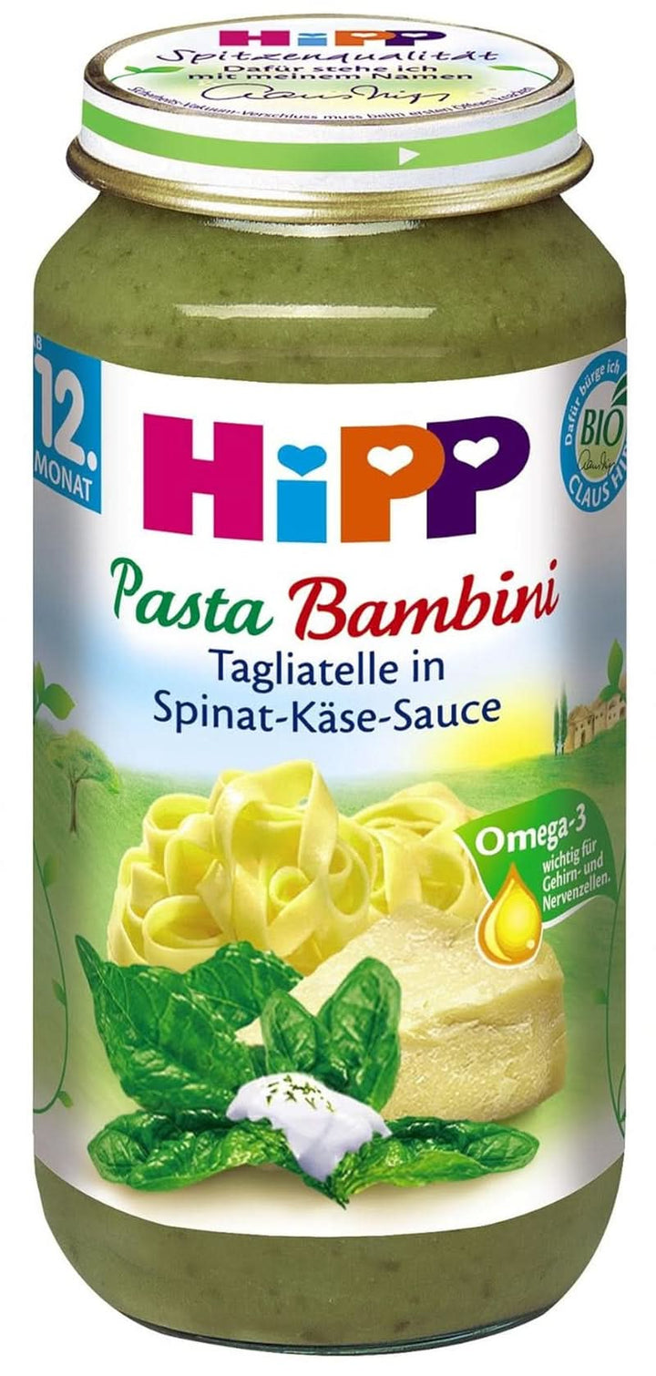 Hipp Pasta Bambini - Tagliatelle în sos de spanac și brânză, pachet de 6 (6 X 250 grame)