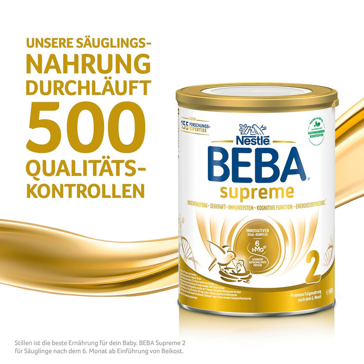 BEBA SUPREME 2 Folgemilch Nach Dem 6. Monat, Babynahrung Mit 6 HMO Komplex, Nur Laktose, Ohne Palmöl, 6Er Pack (6 X 800G)