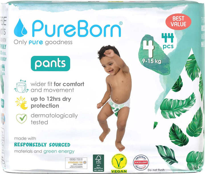 Pureborn Baby Premium Windeln Pants, Höschenwindeln, Größe 7 (17+ Kg), 16 Stück, Optimaler Schutz Für Tag Und Nacht, Dermatologisch Getestet, Ultraweich, Hautfreundlich