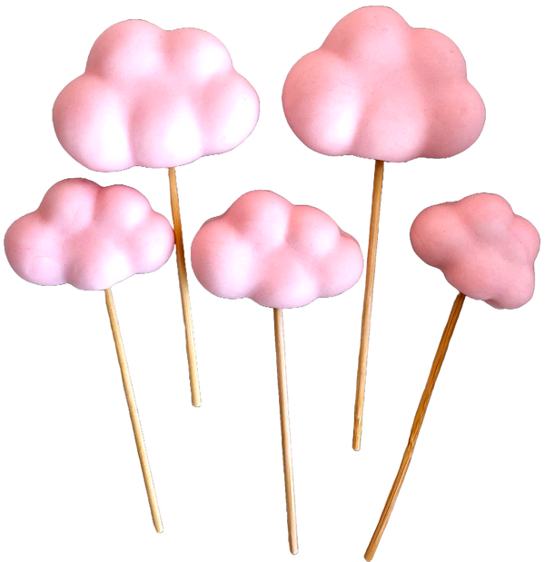 Lot de 5 décorations comestibles en pâte à sucre, Nuages, rose clair