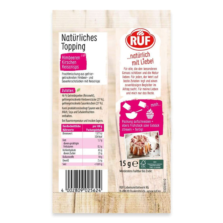 RUF chipsuri de orez, fără aditivi artificiali, amestec de fructe pentru terci și produse de patiserie, fără gluten, vegan, 15 grame