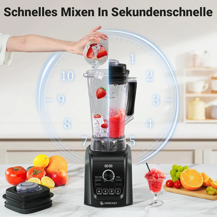 AMZCHEF 4-IN-1 Standmixer Hochleistungsmixer - 2L Standmixer Mit 3D Klingen Crush in Sekunden Technologie Für Shakes, Smoothies, Eis Crushen, Mahlen - 32000 UPM Blender Mixer Für Die Küche | Schwarz