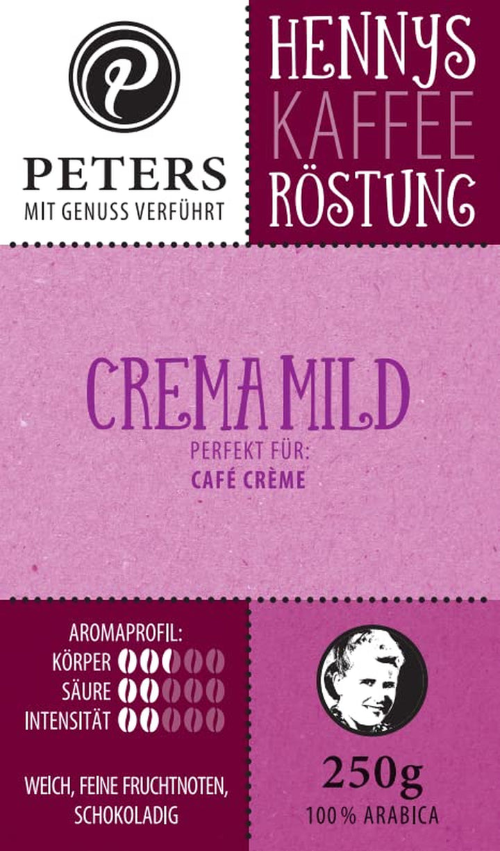 Peters Mit Genuss Verführt | Henny'S Röstung Crema Mild | Sprechender Kaffee AR | Augmented Reality App | Ganze Bohnen | Kaffeebohnen | Ideal Für Vollautomaten | Arabica | Mit Koffein | 250G