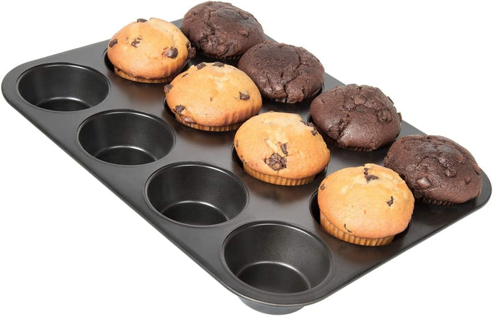 Wenco Muffinform 12Er Antihaft Backblech, Spülmaschinengeeignet, Karbonstahl – Muffinblech Für 12 Muffin – Hitzebeständig Bis 220°C, Schwarz