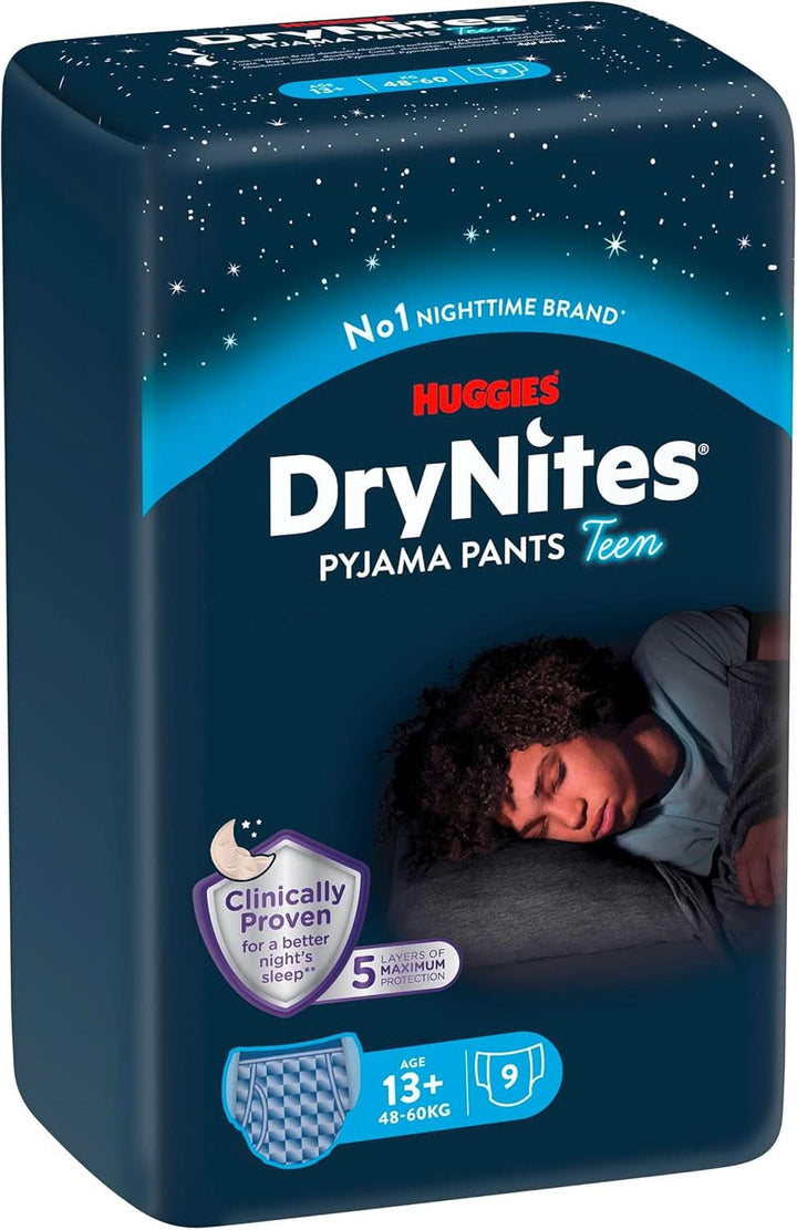 Huggies Drynites Nachtwindeln Bei Bettnässen, Für Jungen Ab 13 Bis Ca. 17 Jahre (48-60 KG), 27 Stück (3X9), Monatspack, Windel-Pants