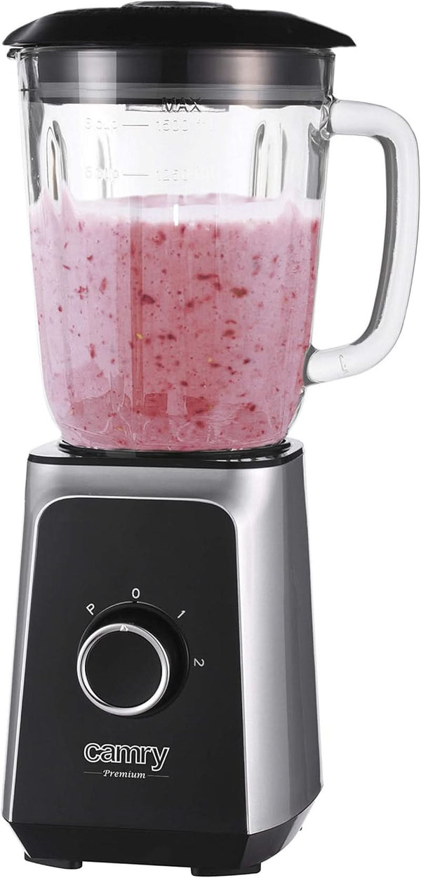 CR 4077 Standmixer Mit 1,5L Glasbehälter, Smoothie Maker, Hochleistungsmixer, Mahlung, Eis-Zerkleinerung, Pulsfunktion, Edelstahlklingen, 2 Geschwindigkeiten, 1000W, Schwarz/Silber