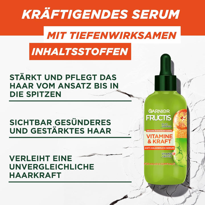 Garnier Kräftigendes Serum Für Dünnes Haar Und Die Kopfhaut, Effektiv Gegen Haarverlust, Mit Vitamin C Und Blutorange, Fructis Vitamine & Kraft, 2 X 125 Ml