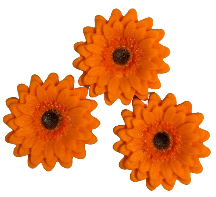 Set 3 decoratiuni comestibile din zahar, Gerbera portocalie - Nati Shop